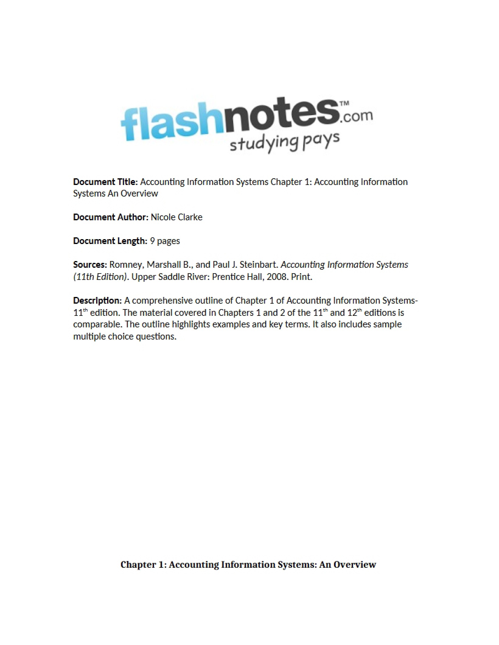 Accounting Info Systems Overview (Ch 1)
