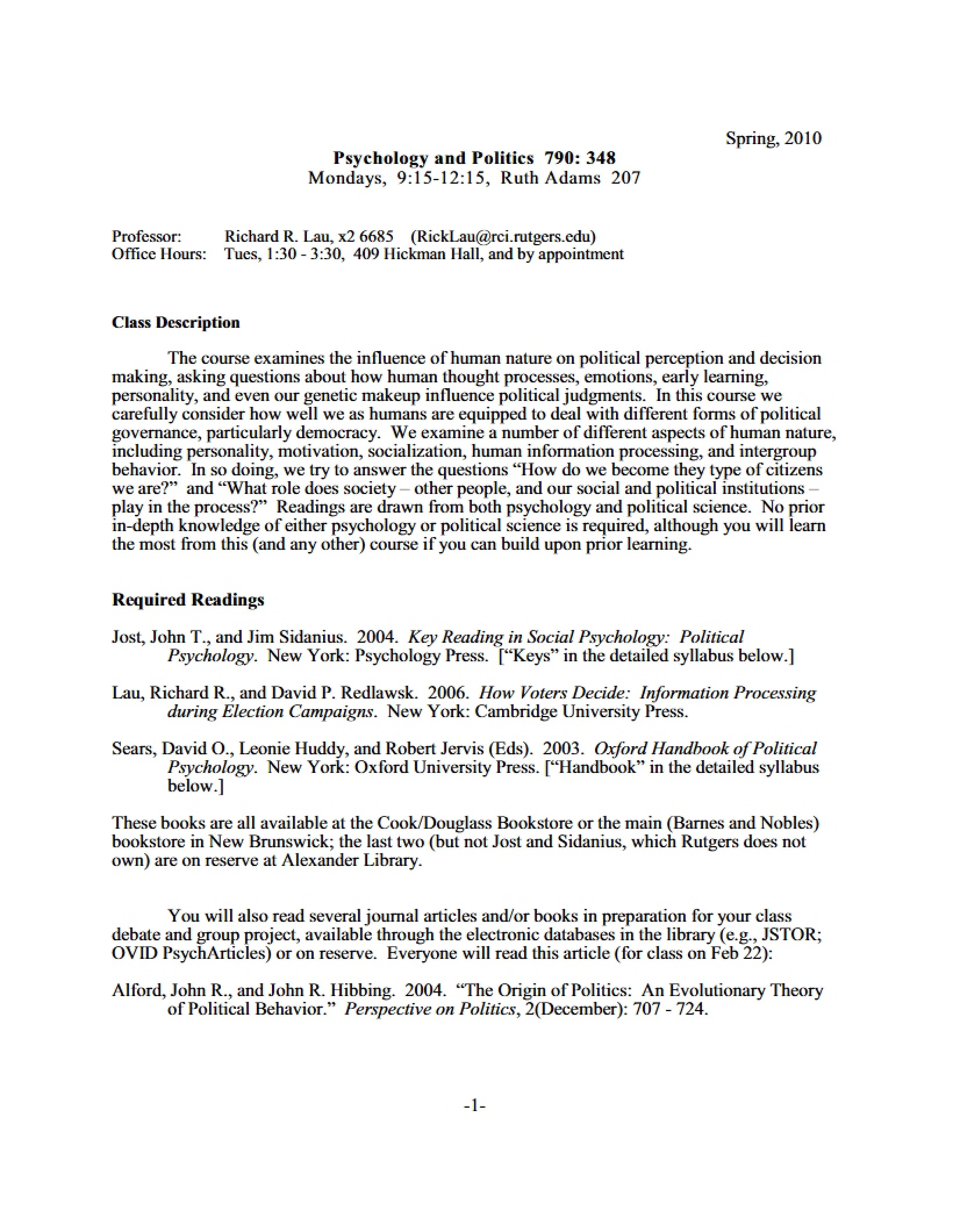 Politics and Psychology
