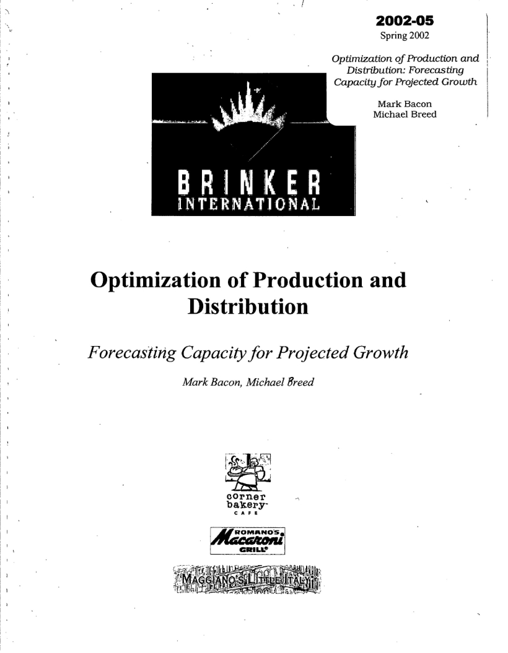 Brinker International Optimizing Distribution and Production