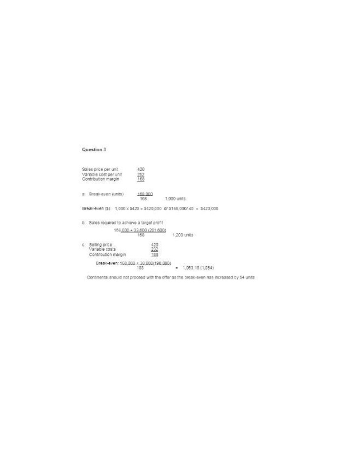 Break-Even and Target Profit Sales Calculations