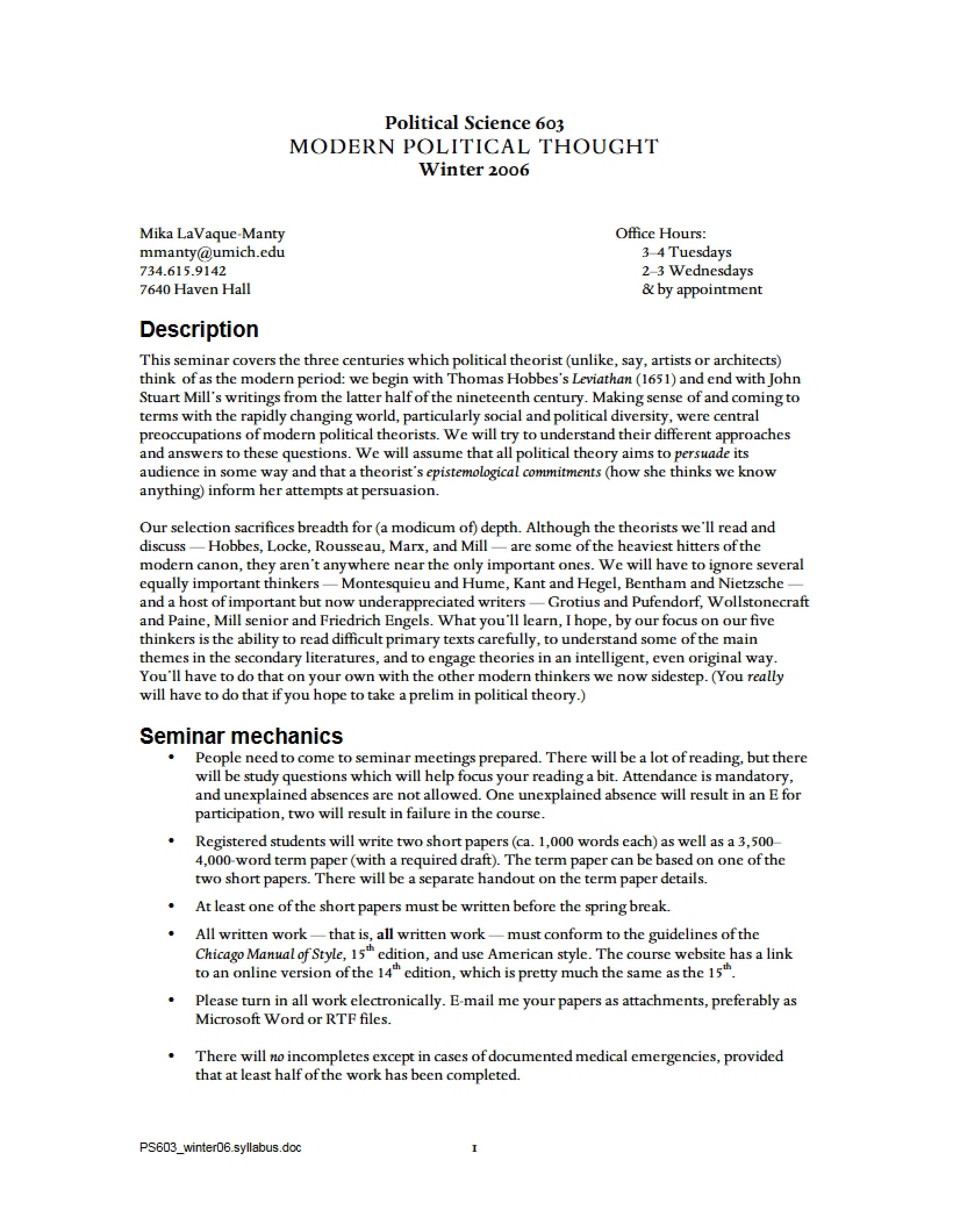 Syllabus for PS 603