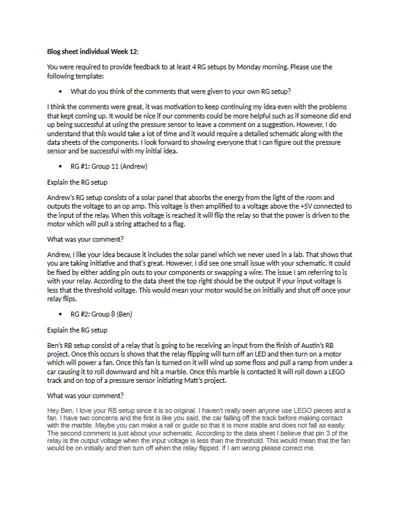 Individual Blog Sheet Twelve