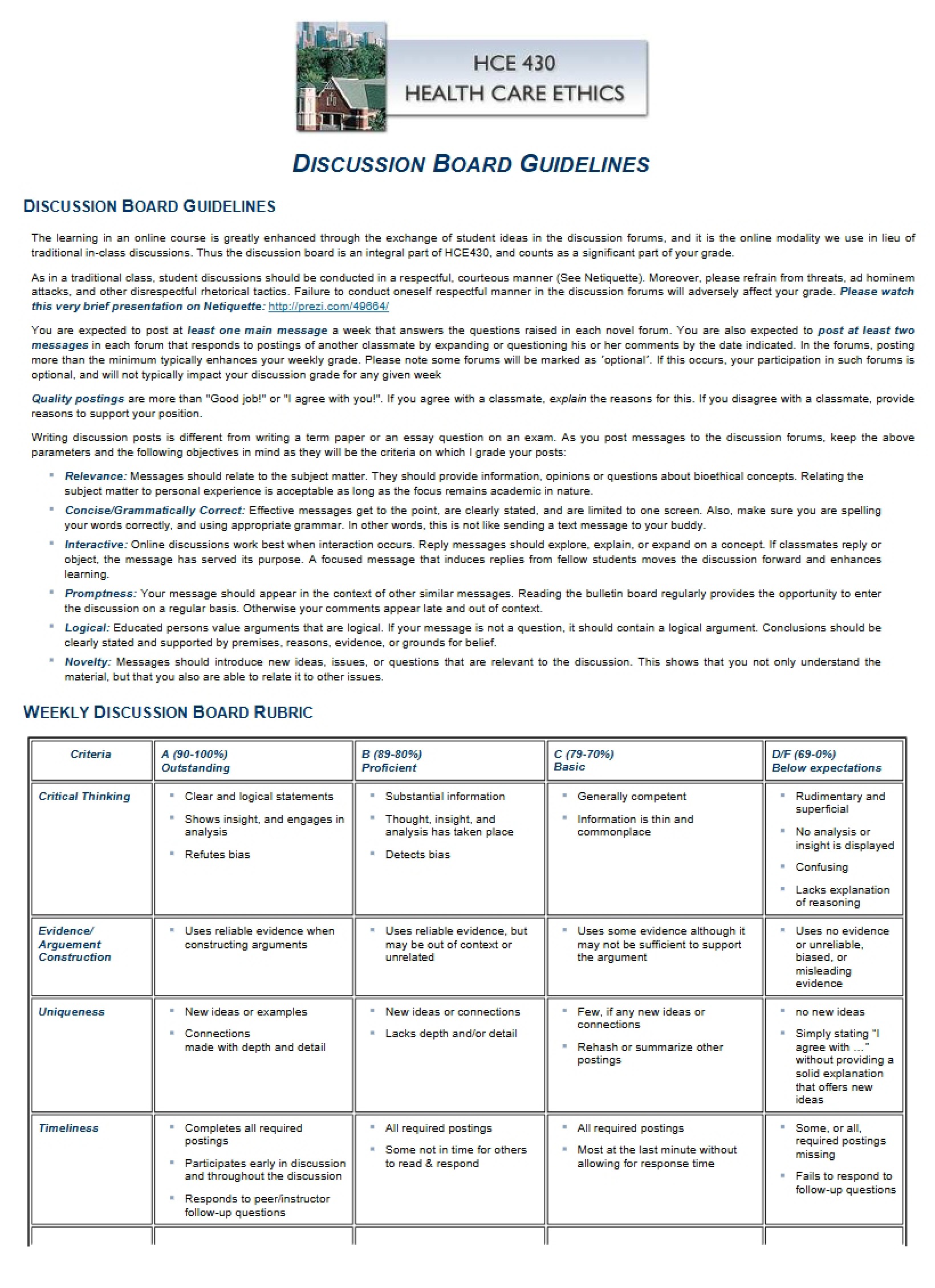 Rubric for Discussion