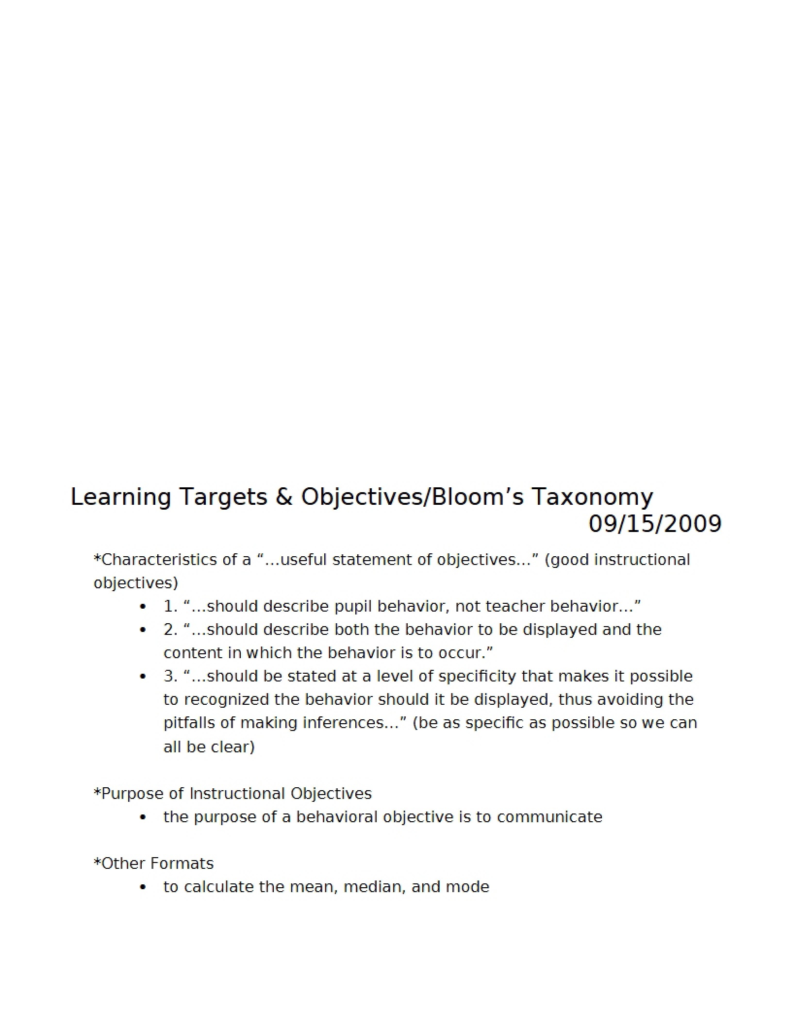 Targets for Learning