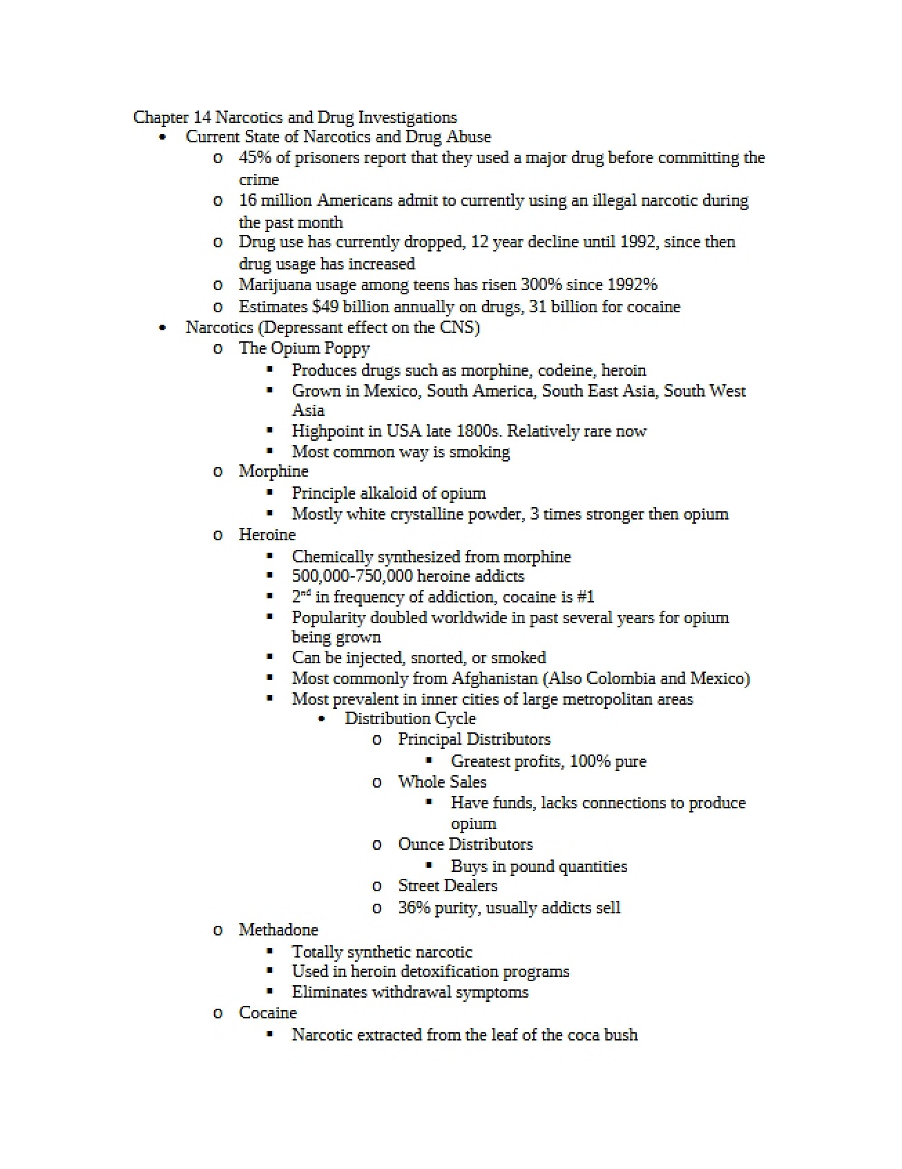 Overview of Investigations into Narcotics and Drugs (Chapter 14)