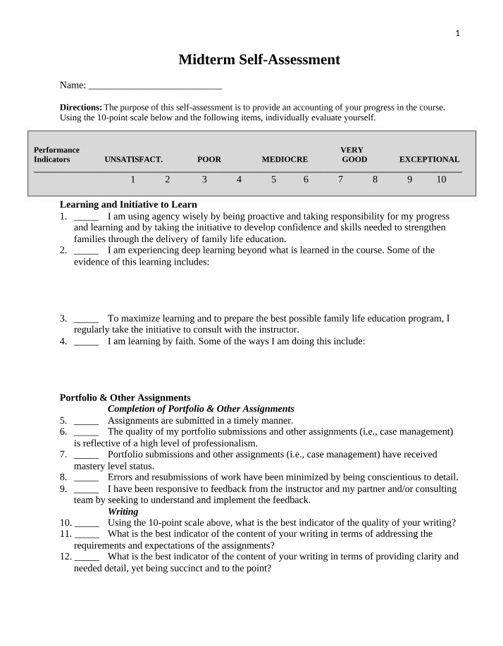 Self-Assessment for Midterm