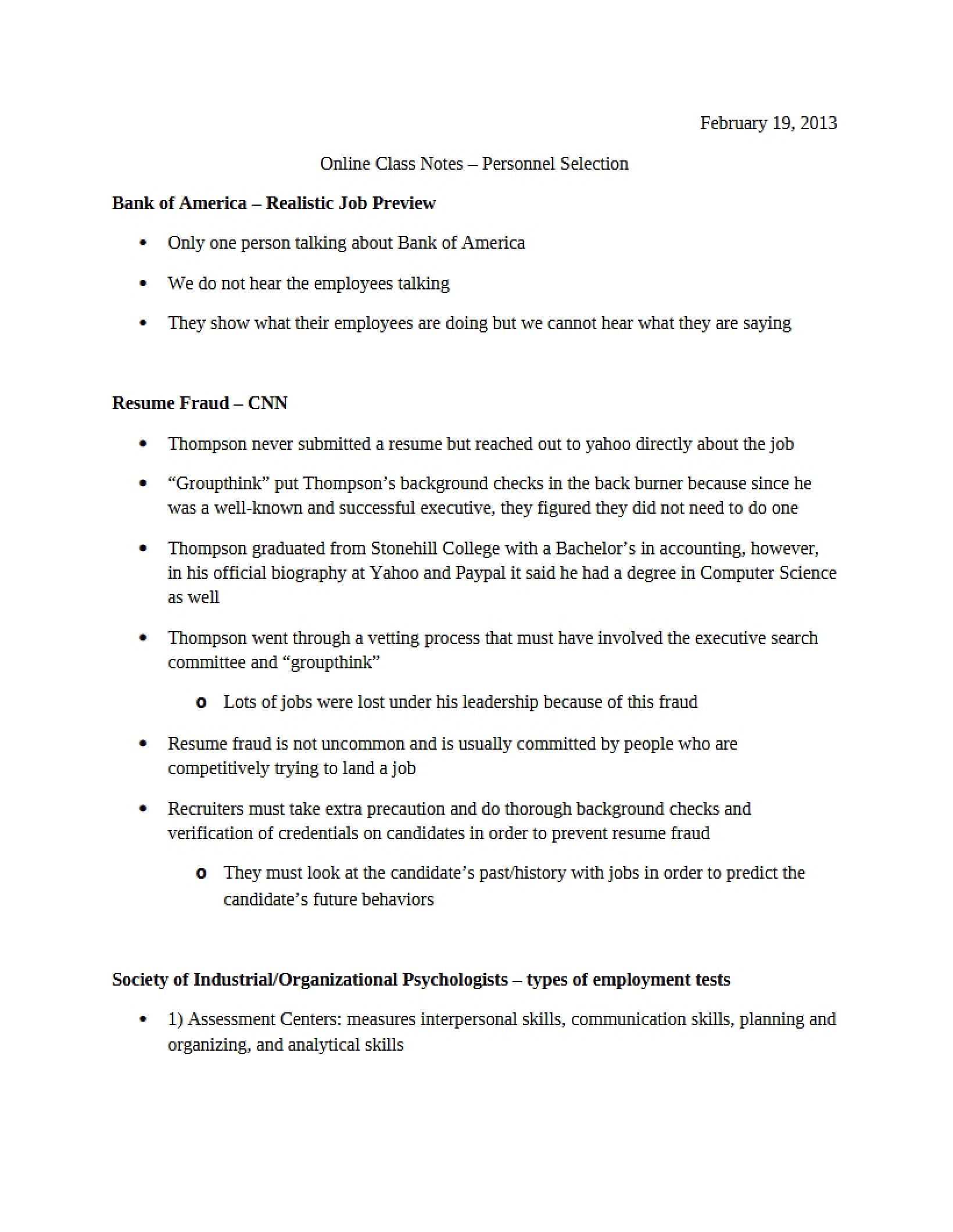Personnel Selection Class Notes