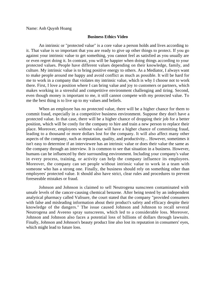 Guide to Intrinsic Values in Business Ethics