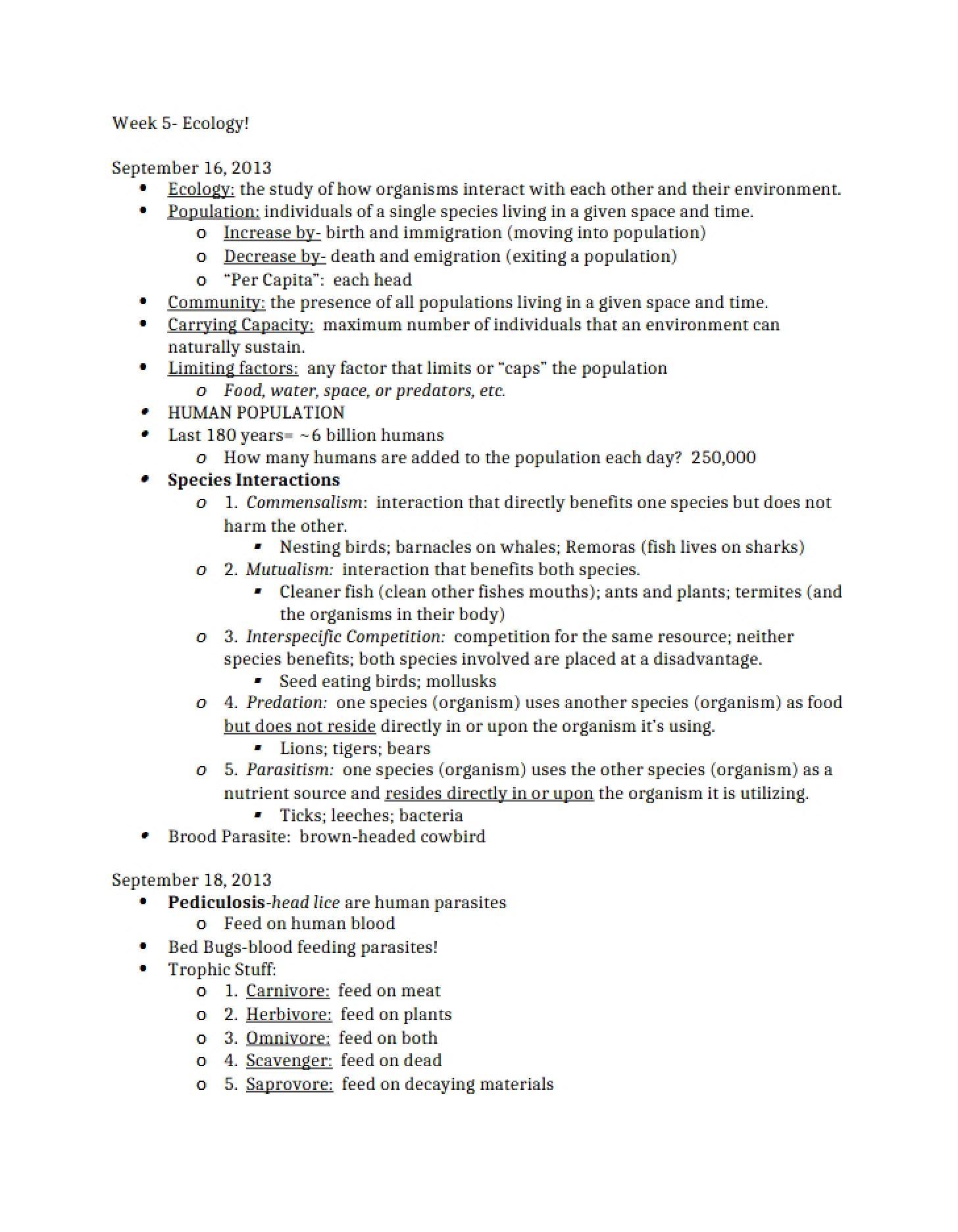 Notes from Lectures