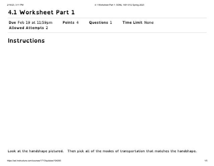 Handshape Quiz - Modes of Transportation