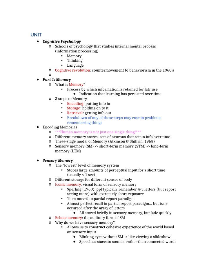 Memory - Encoding, Storage, and Retrieval