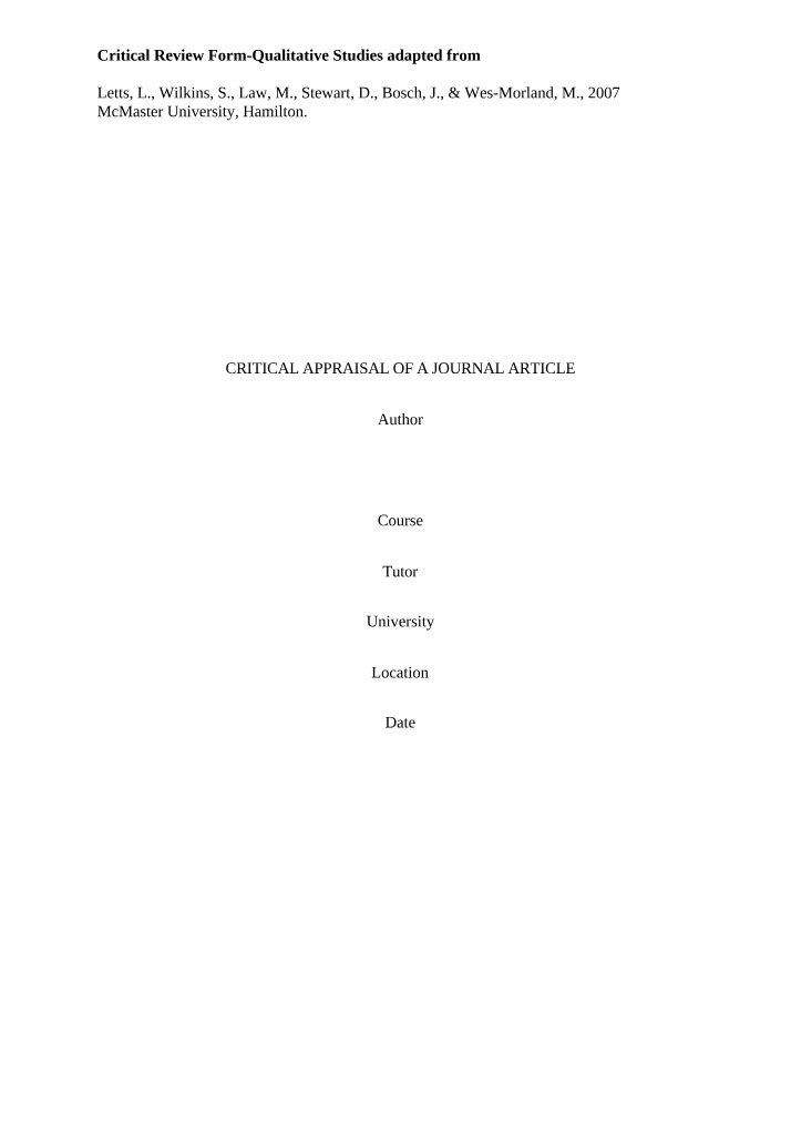 Review Form for Qualitative Studies