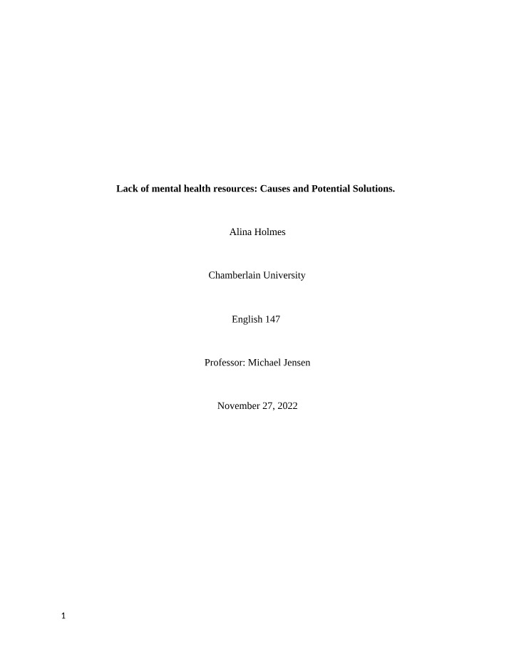 Causes and Potential Solutions for Lack of Mental Health Resources