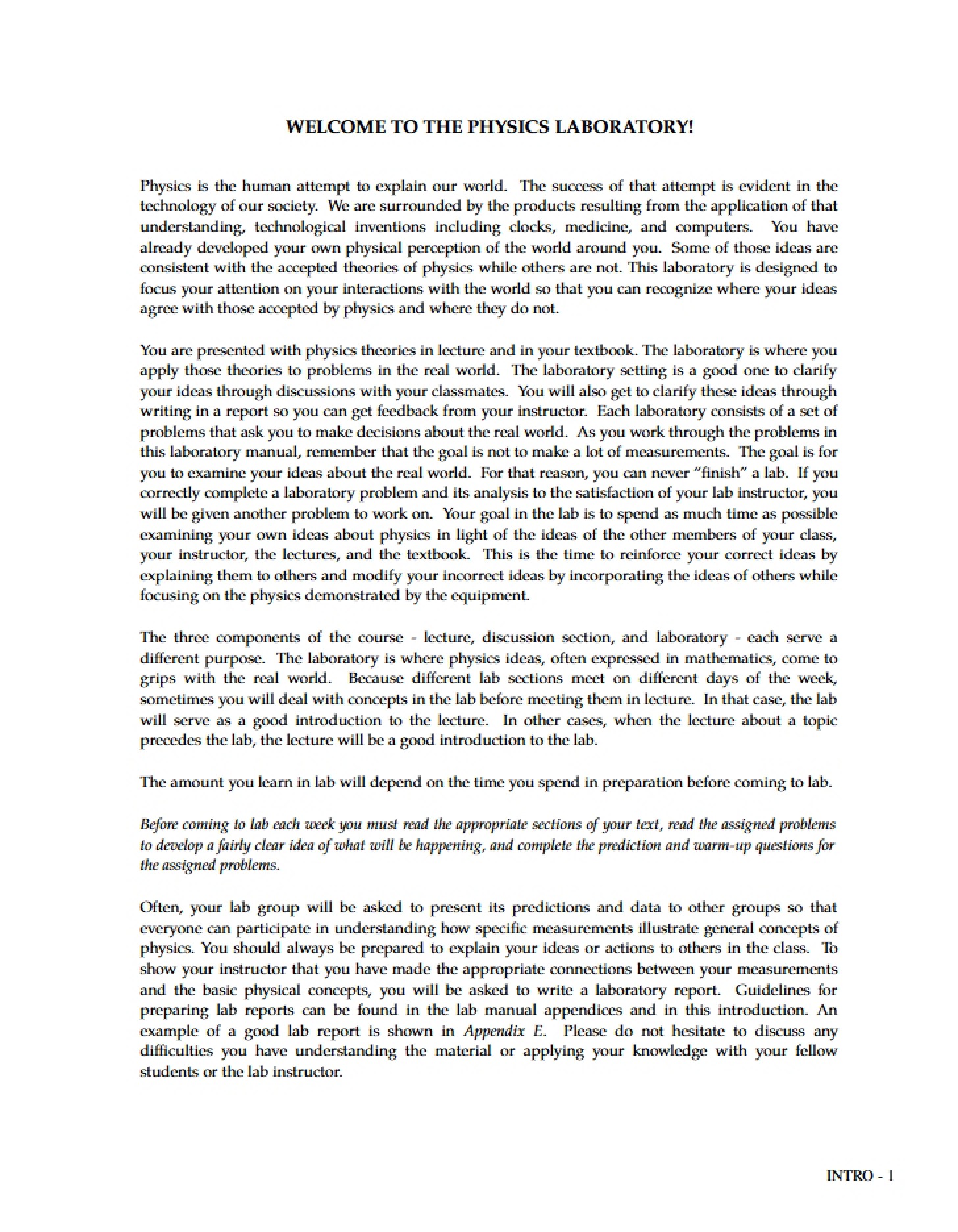 Physics Laboratory Introduction