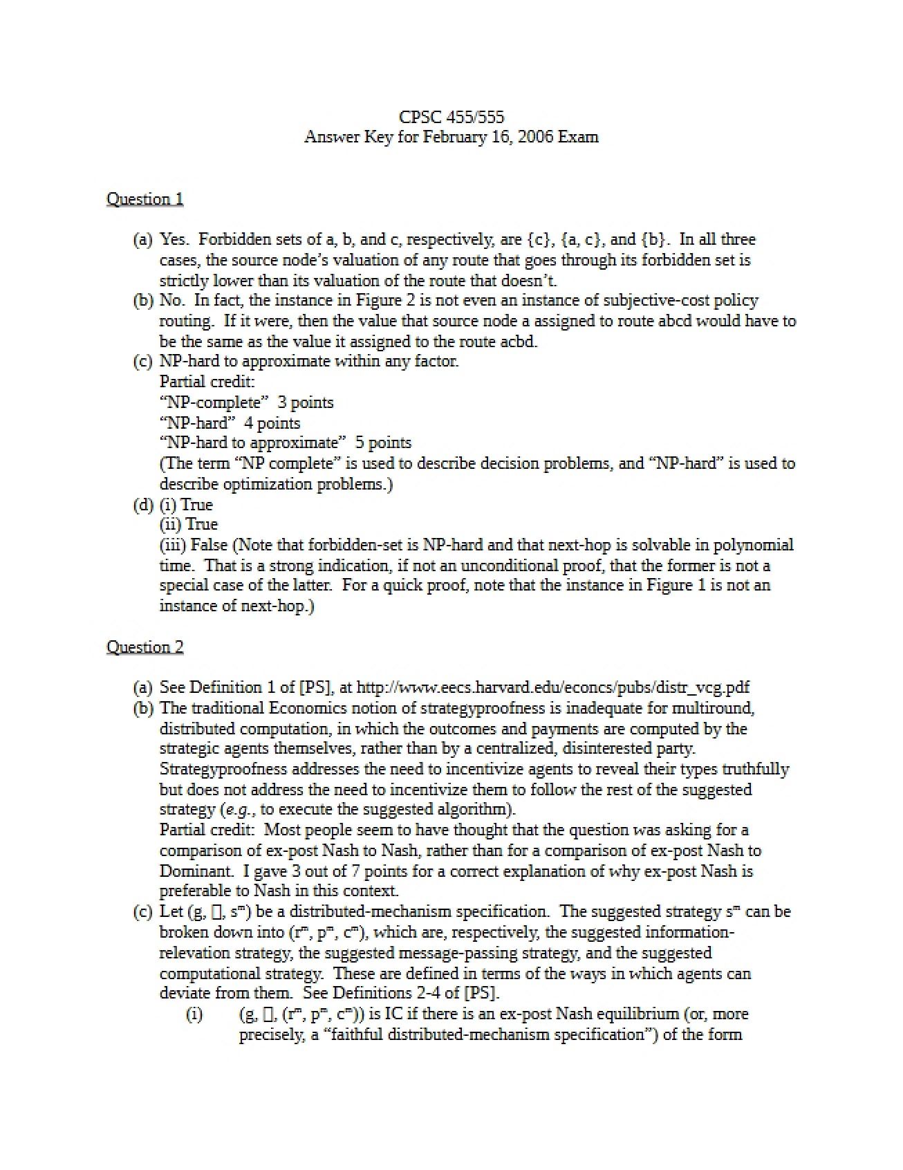 Key for Exam 1