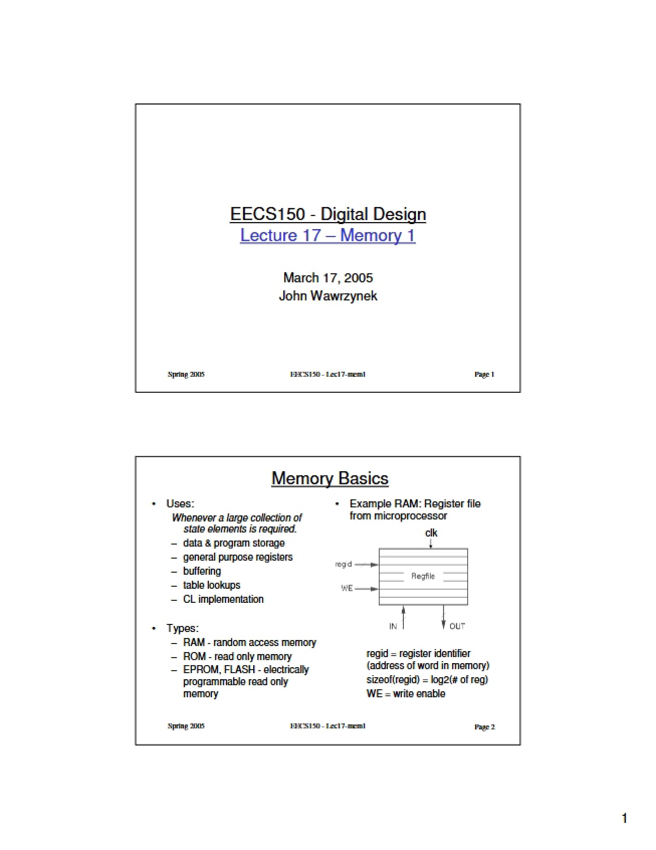 Memory Systems Part 1