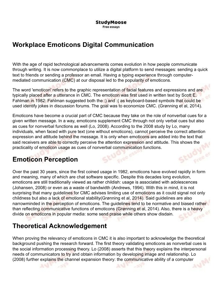 Emoticons in Workplace Digital Communication
