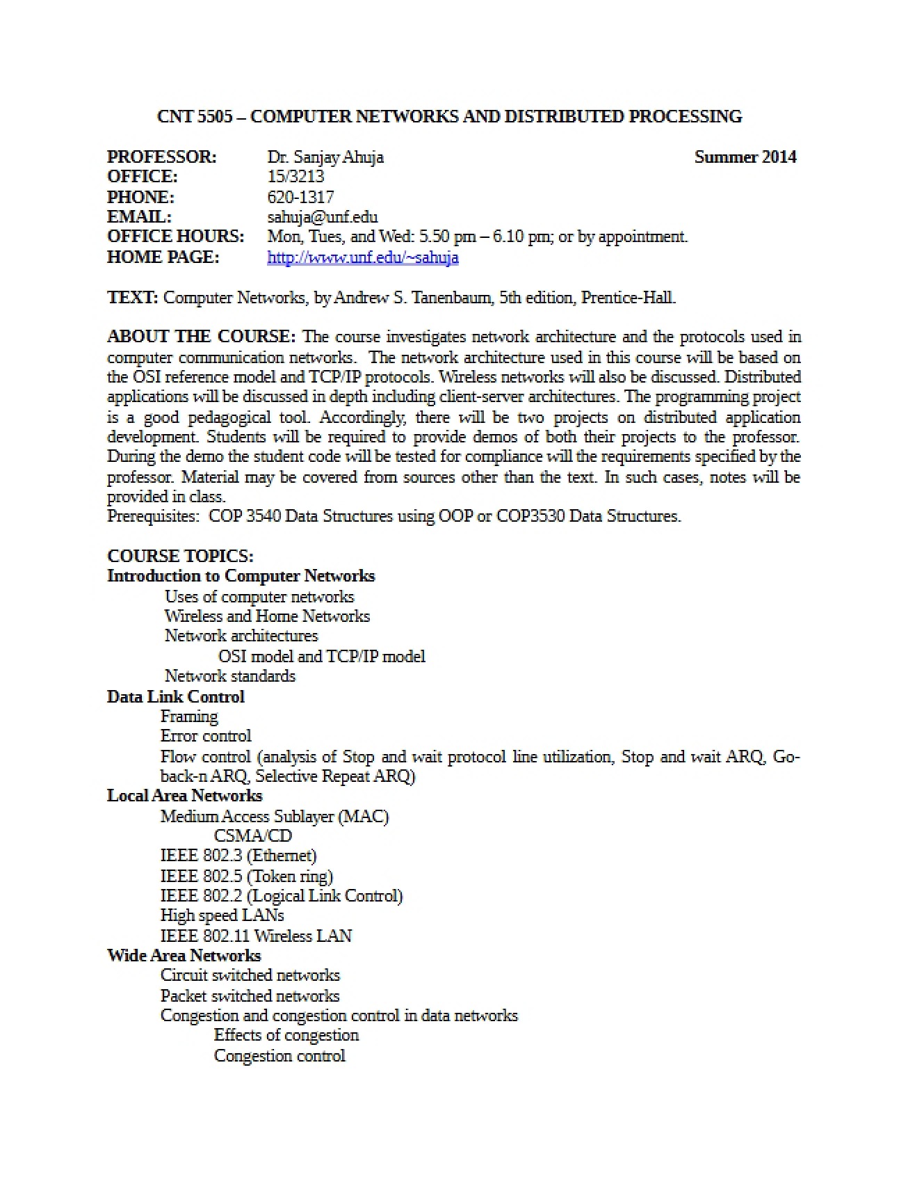 Syllabus for Distributed Processing