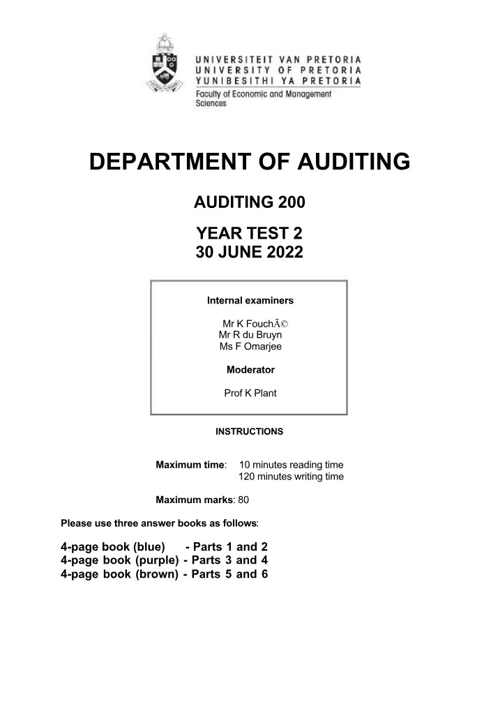 Year Test 2 - Auditing 200 (30 June 2022)