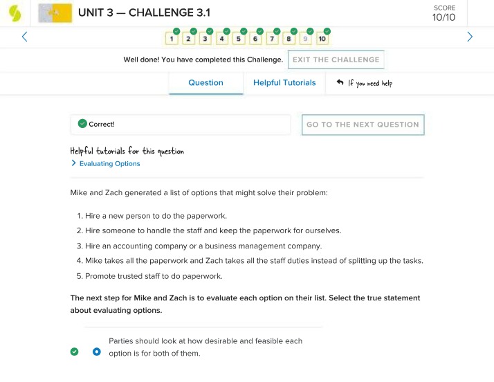 Evaluating Options for the Best Solution