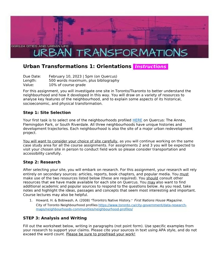 Worksheet for Urban Transformations 1 Orientations
