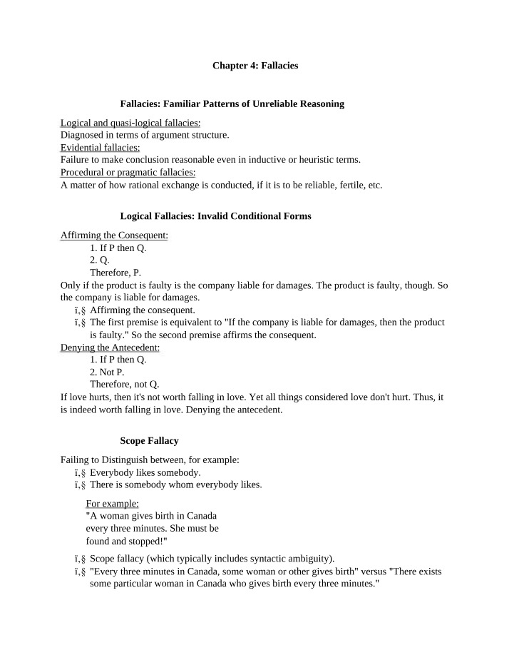 Fallacies in Argument and Unreliable Reasoning
