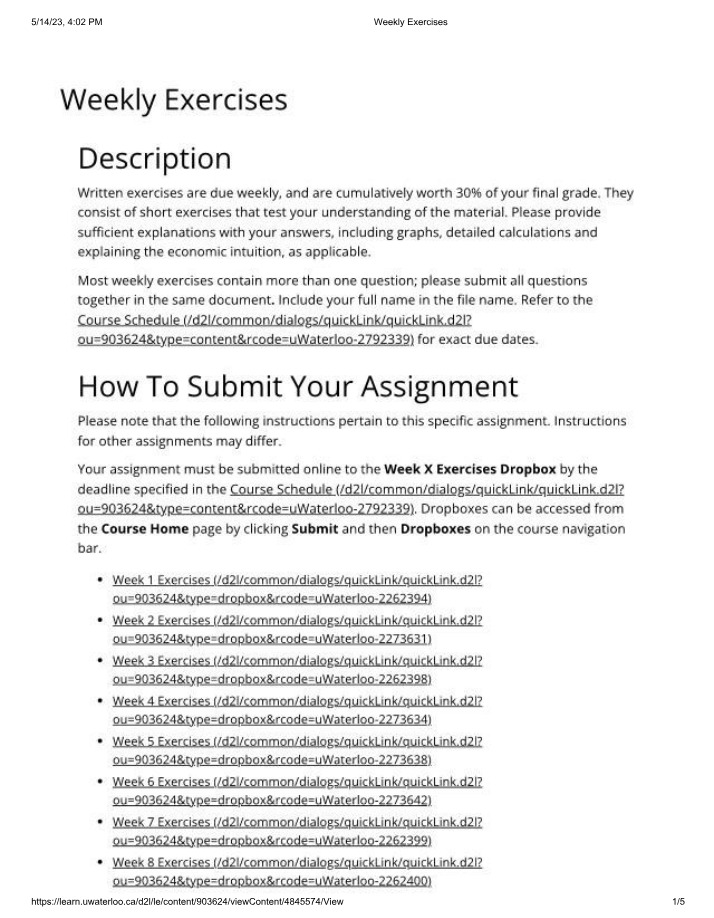 Weekly Exercises - General Economics