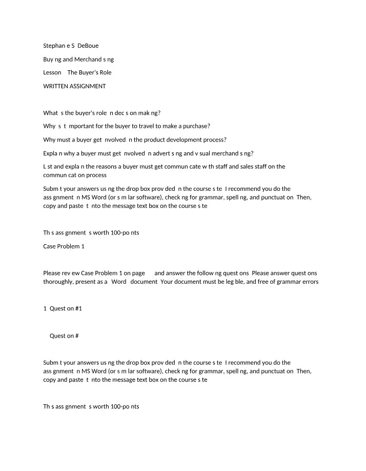 Lesson 2 Written Assignment - The Buyer's Role
