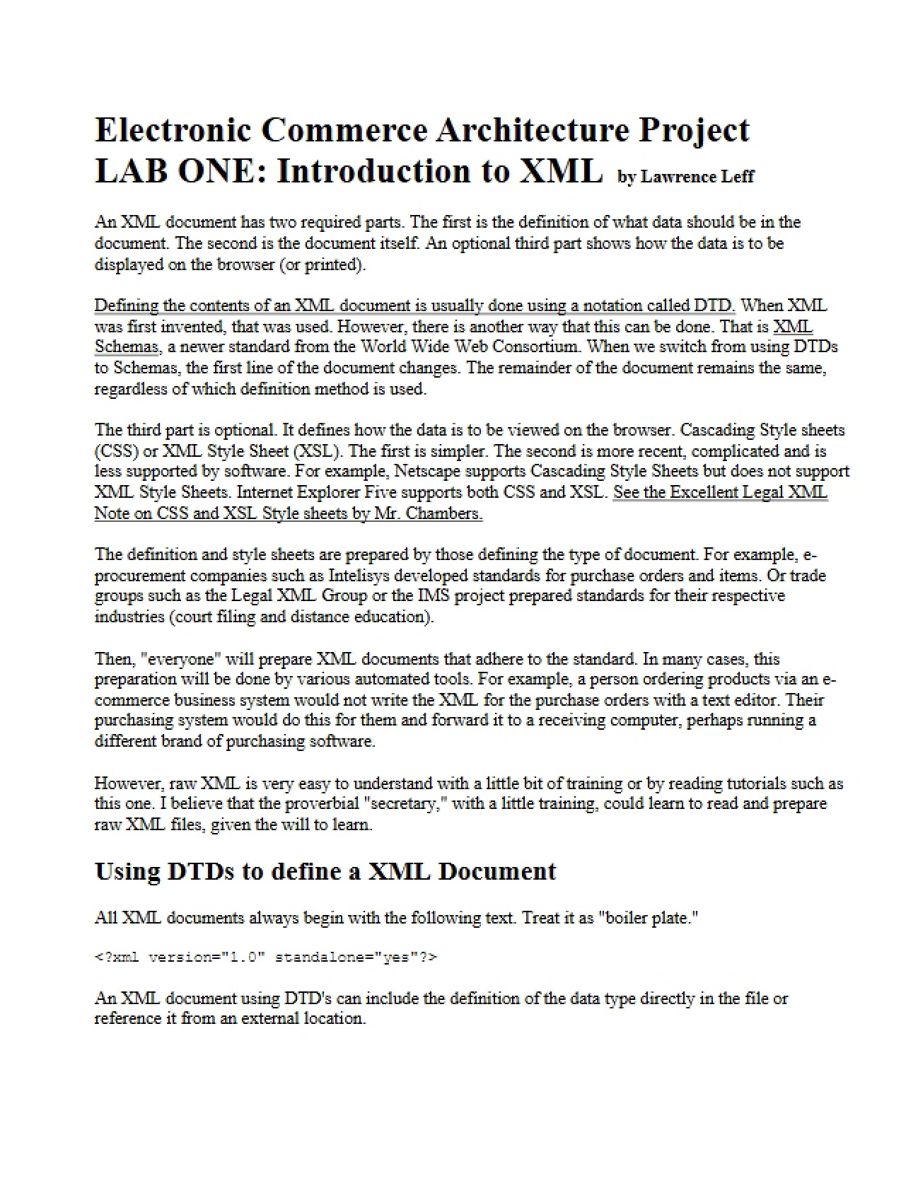 XML Introduction: Lab One