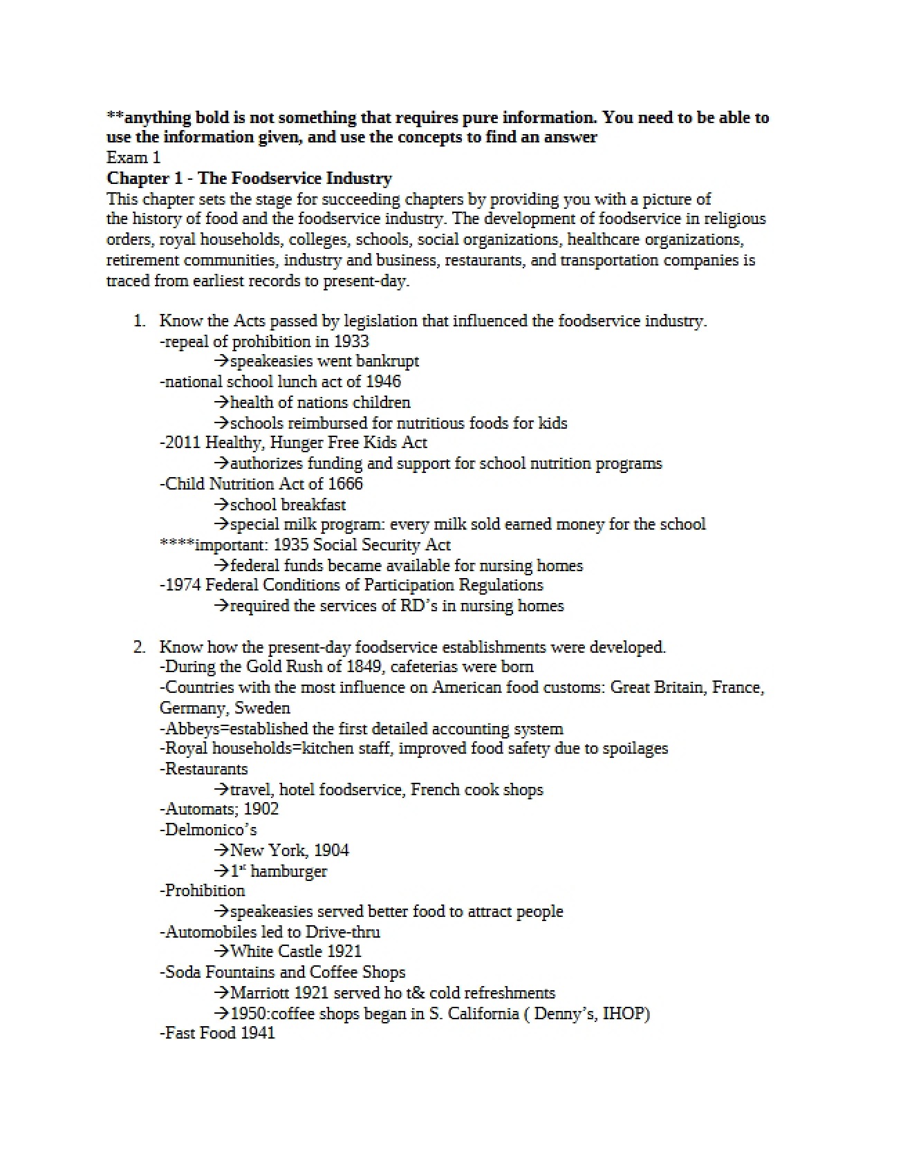 Introduction to the Foodservice Industry (Chapter 1)