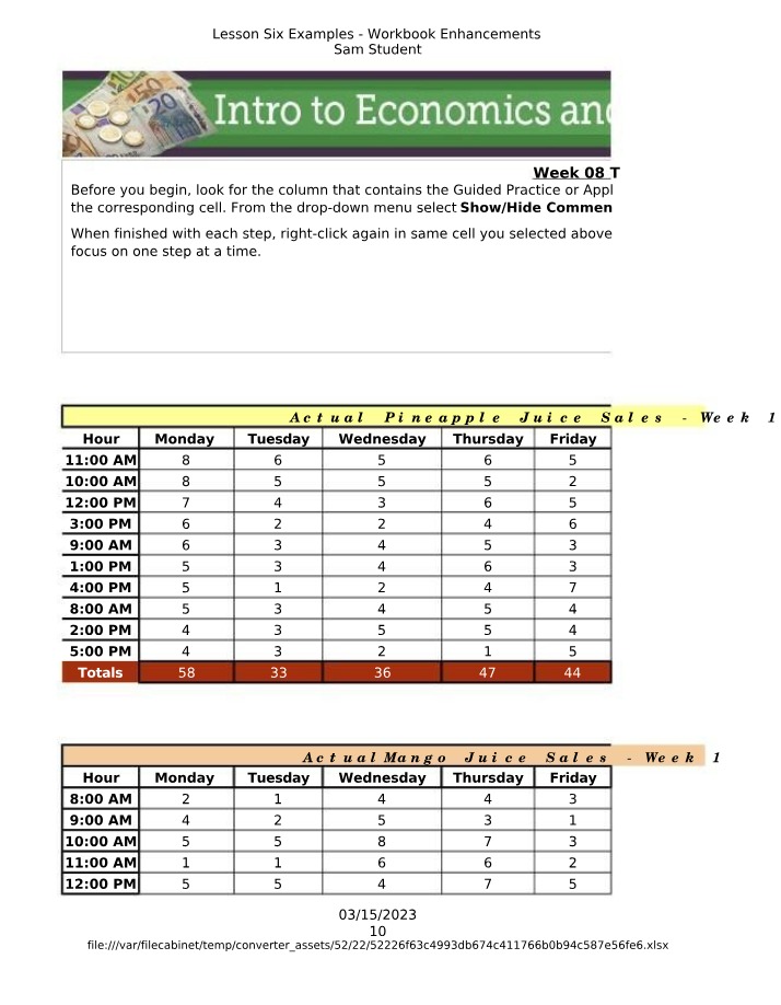 Workbook Enhancements for Sales Analysis - Tables & Charts