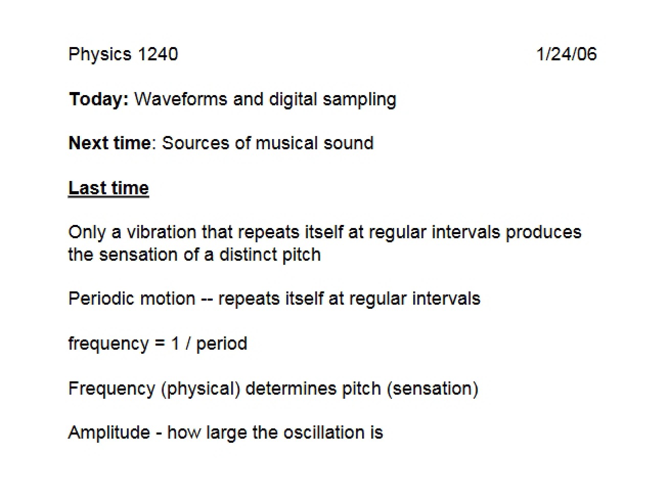 Waveforms and Digital Sampling - PHYS 1240