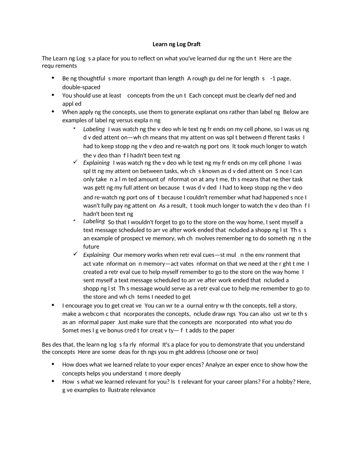 Draft of Learning Log