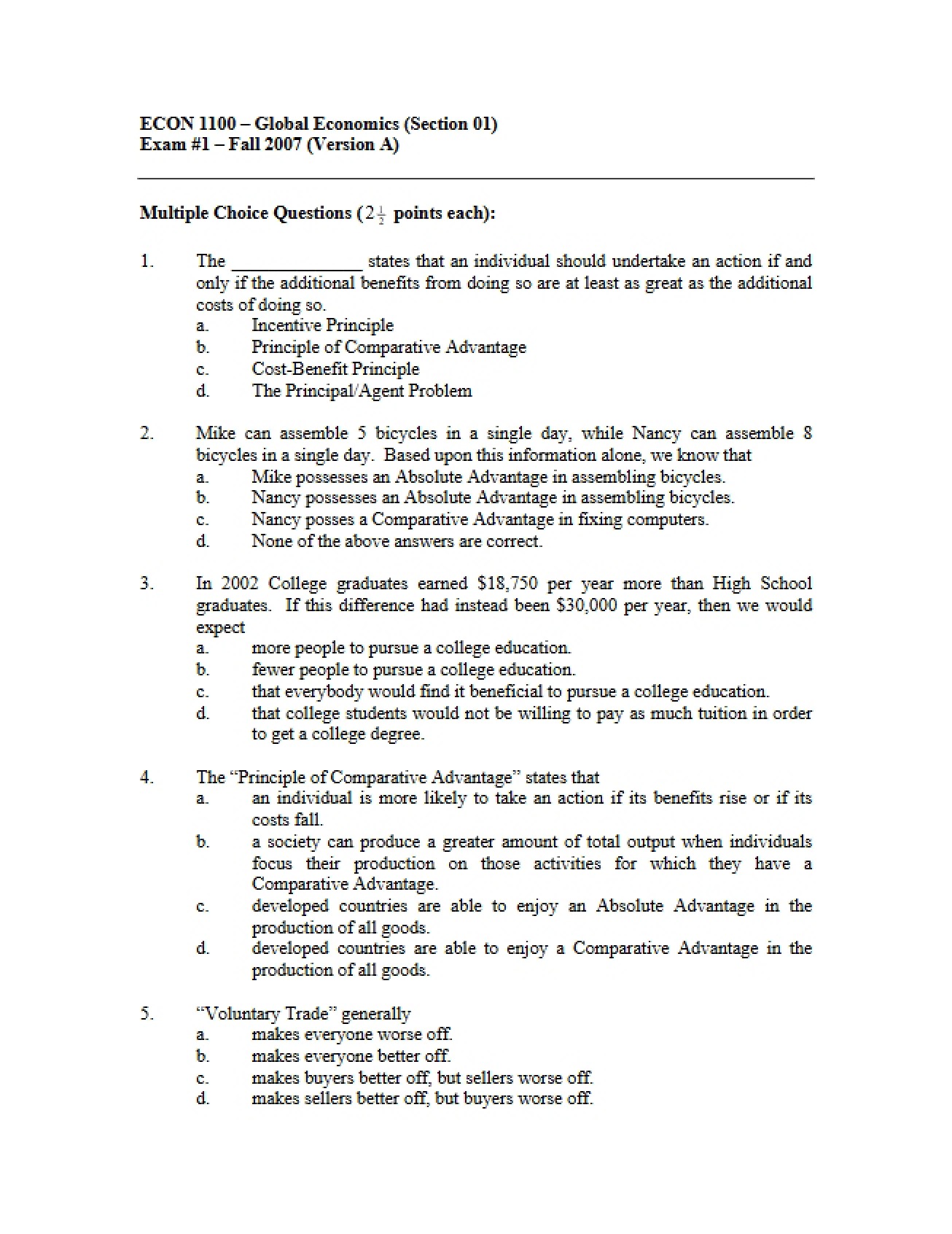 Second Exam in ECON 1100