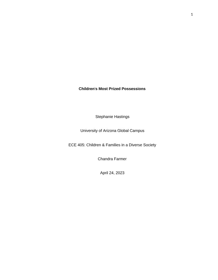 Children's Most Prized Possessions - An Essay