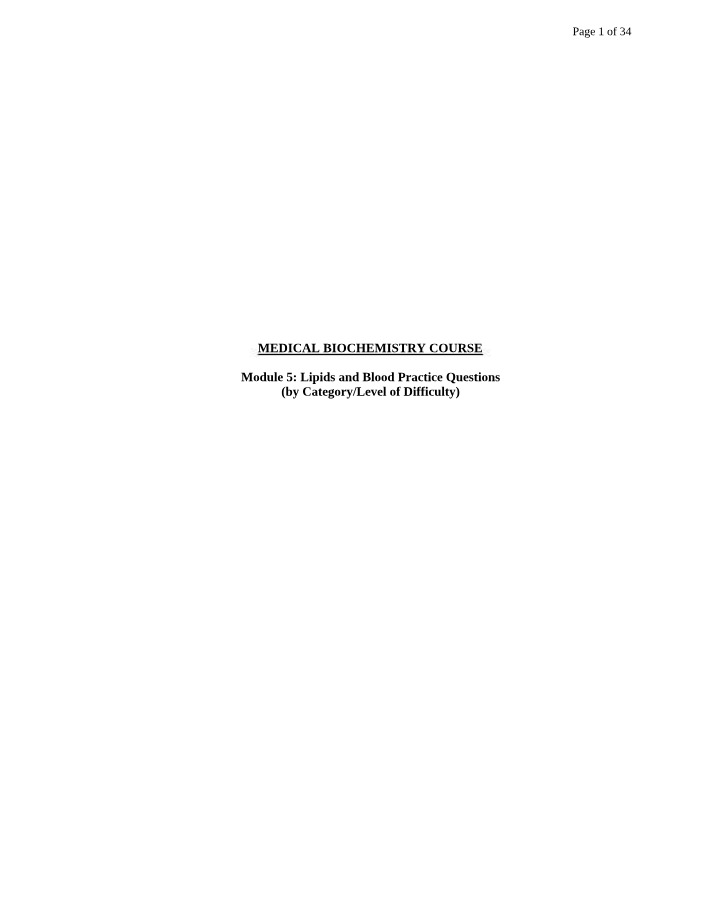 Practice Questions - Lipids and Blood