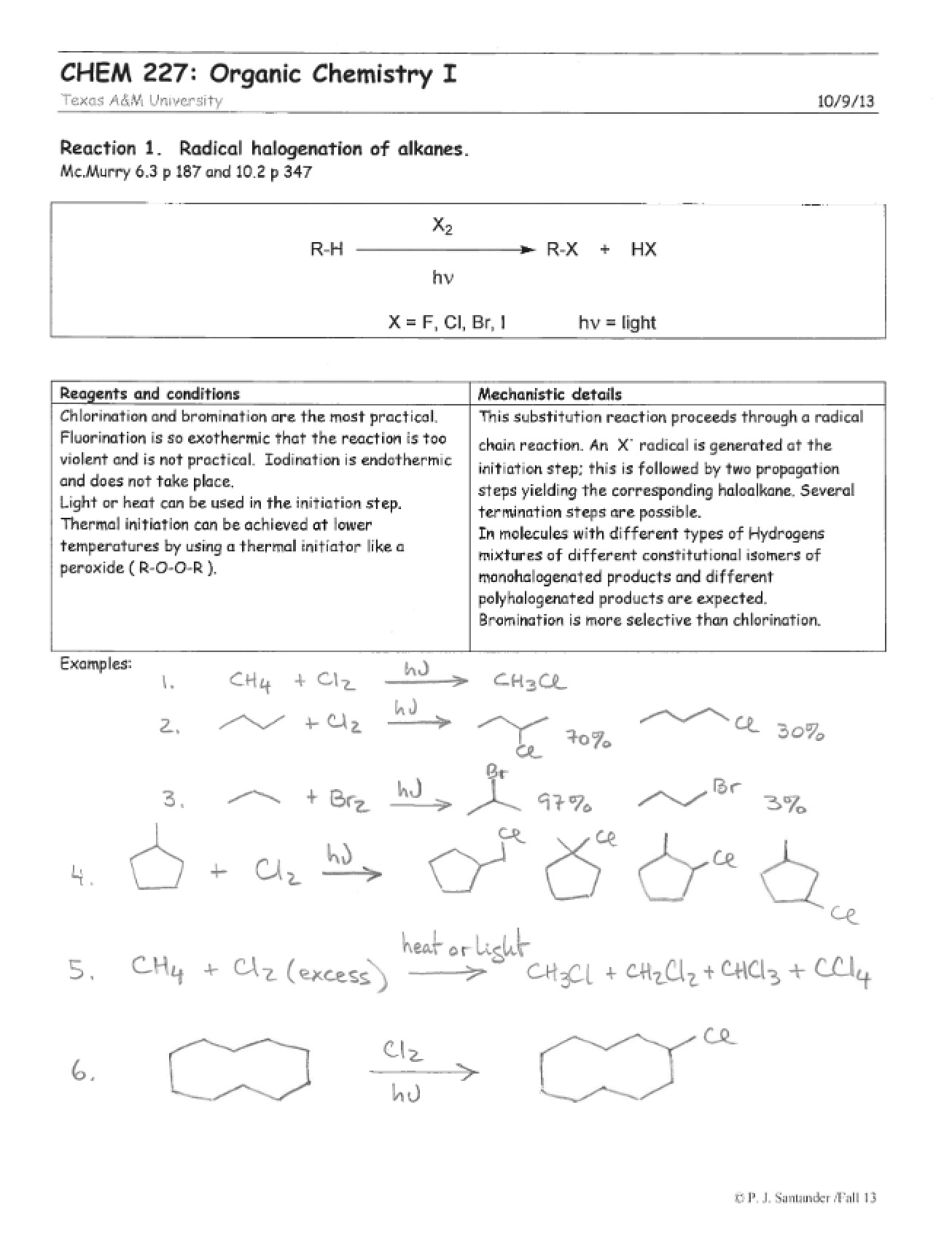 Review of Reactions from Organic Chemistry I