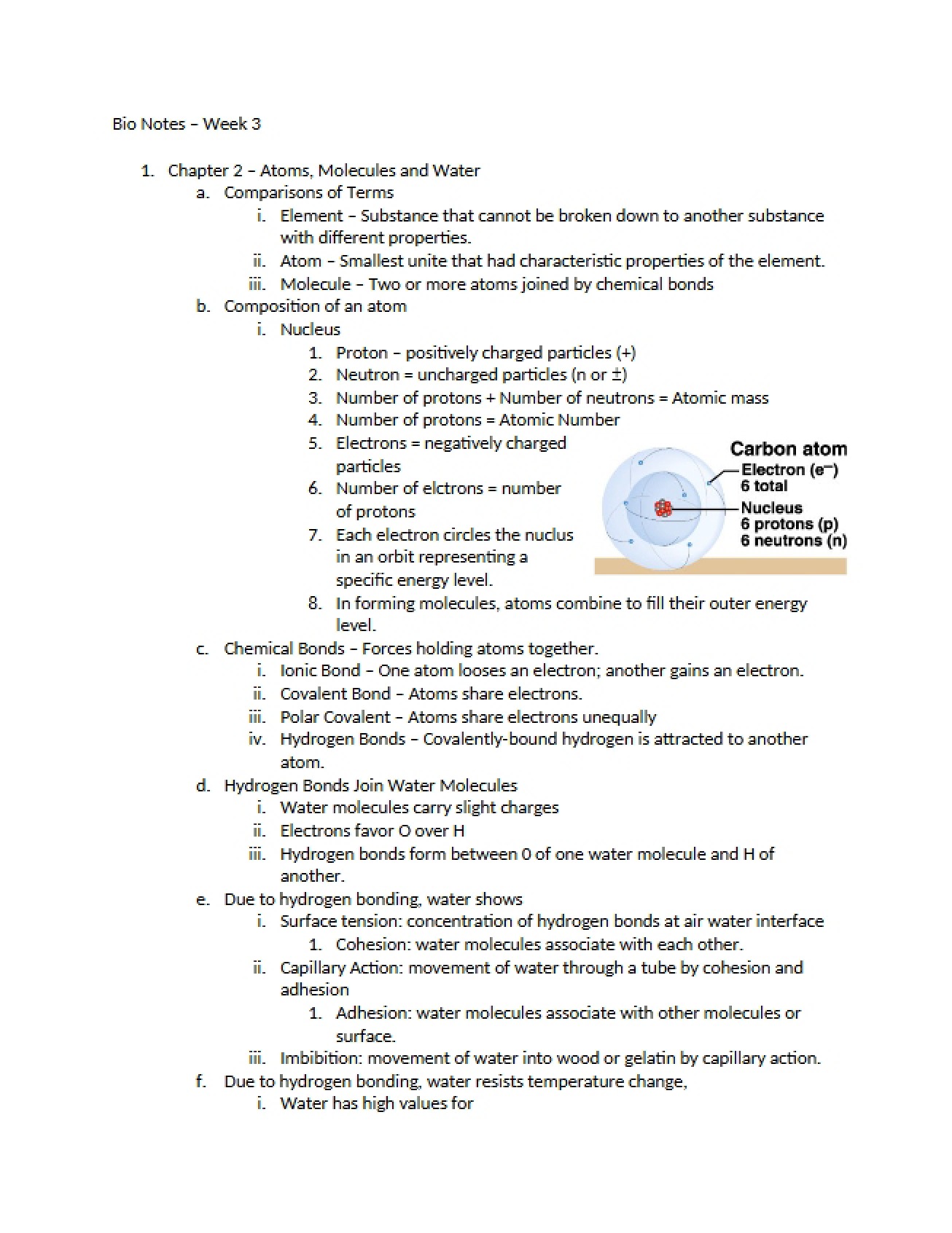 Water, Molecules, and Atoms (Ch 2)