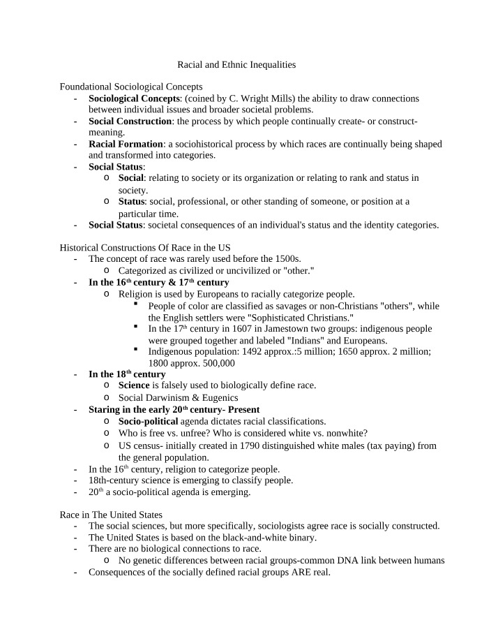 Sociological Racial and Ethnic Inequalities