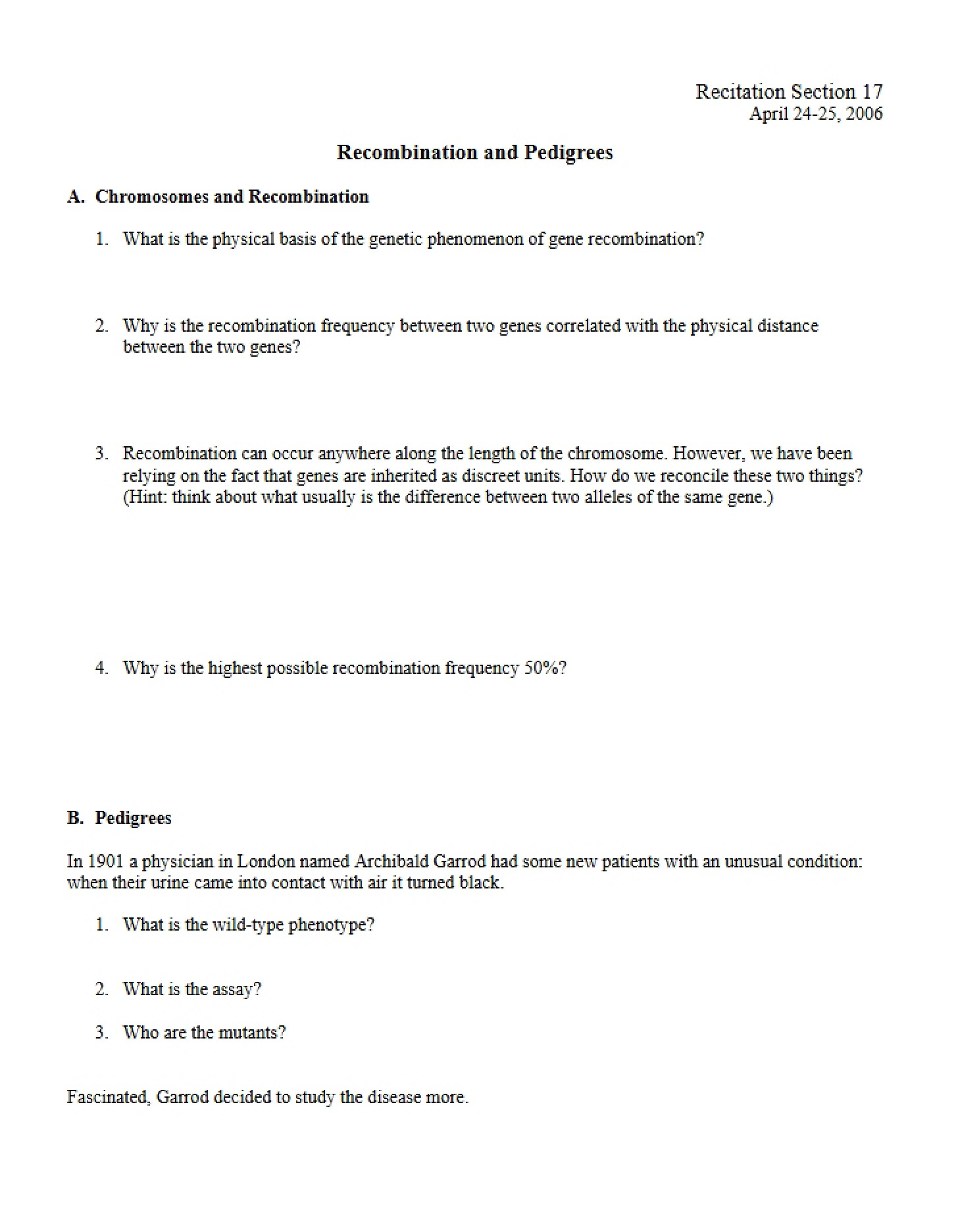 Pedigrees and Recombination - 4 Pages