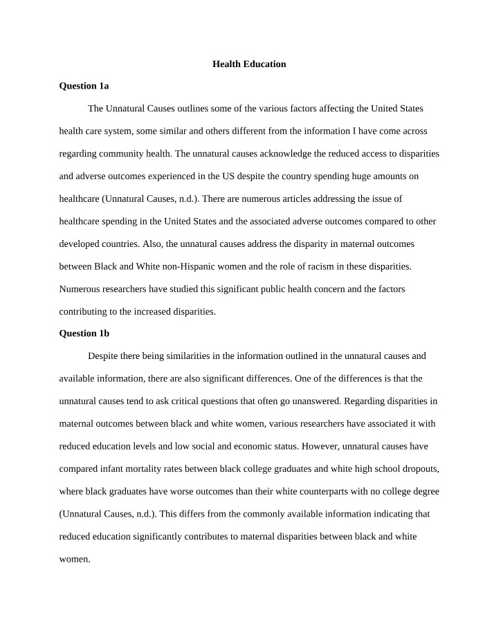 Unnatural Causes - Factors Affecting the US Healthcare System