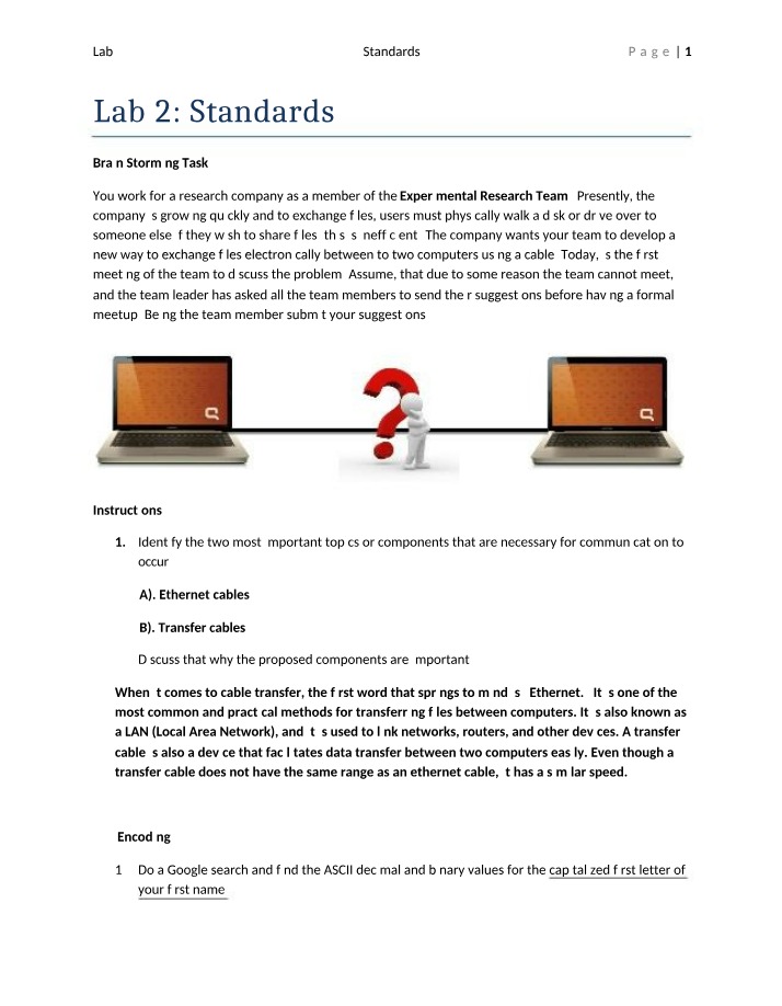 Developing Efficient File Exchange Methods Lab 2 Standards Draft