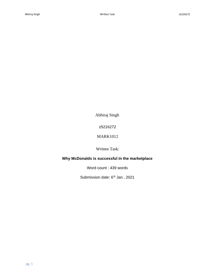 Written Task - McDonalds Marketplace Success