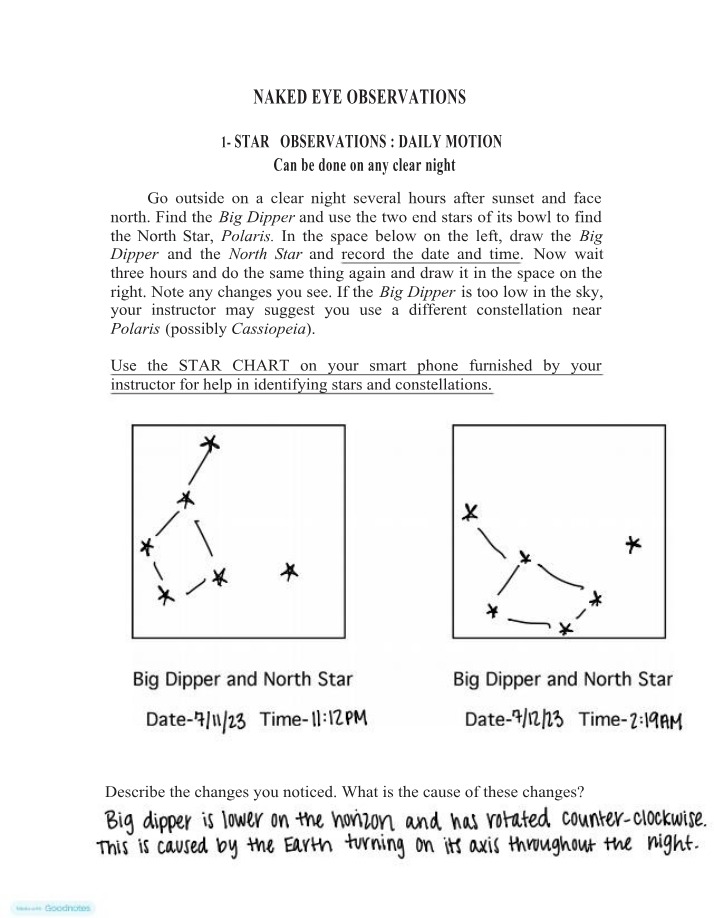 Observations for Astronomy Lab