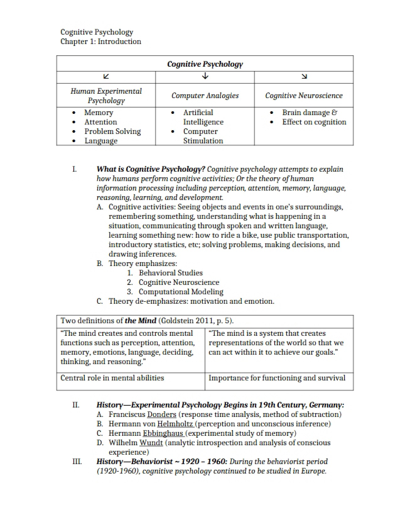 Introduction to Cognitive Psychology (Ch 1)