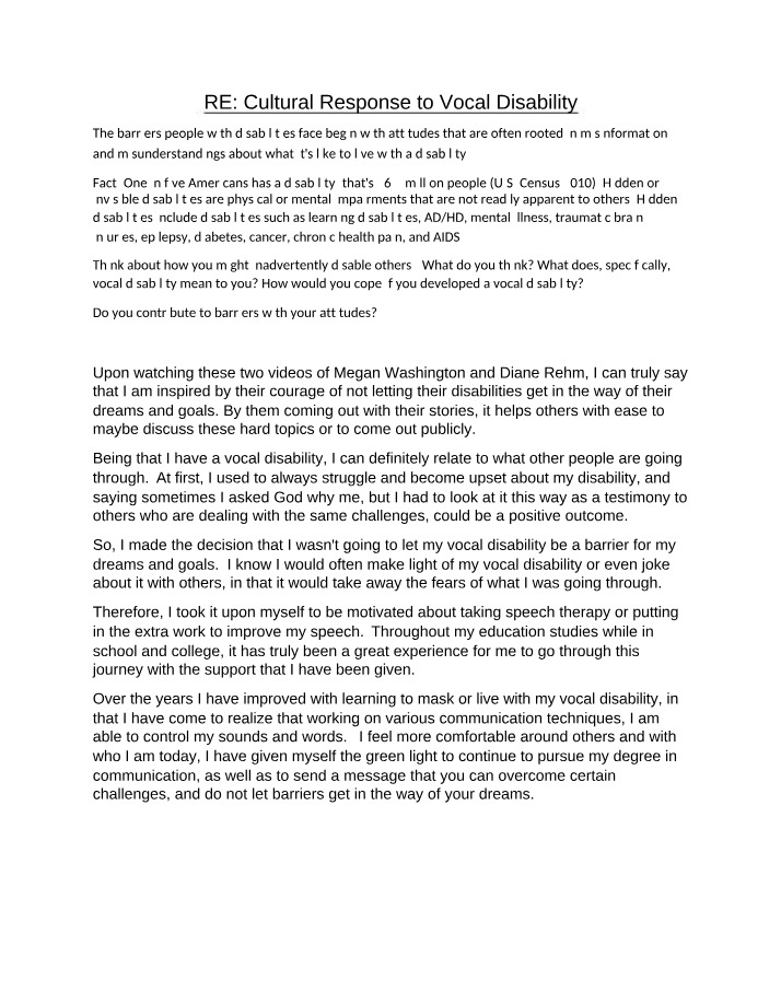 Discussion - Cultural Response to Vocal Disability
