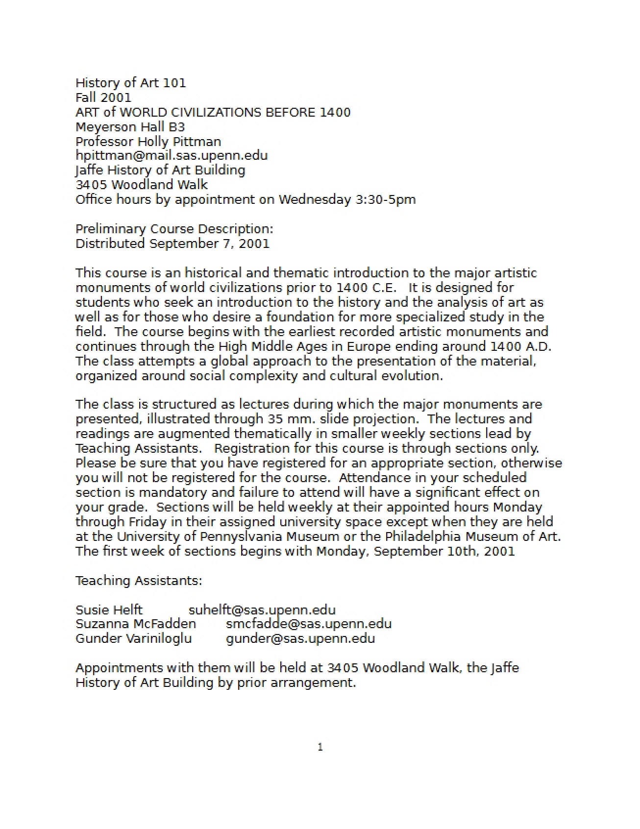 Western Art Origins Syllabus