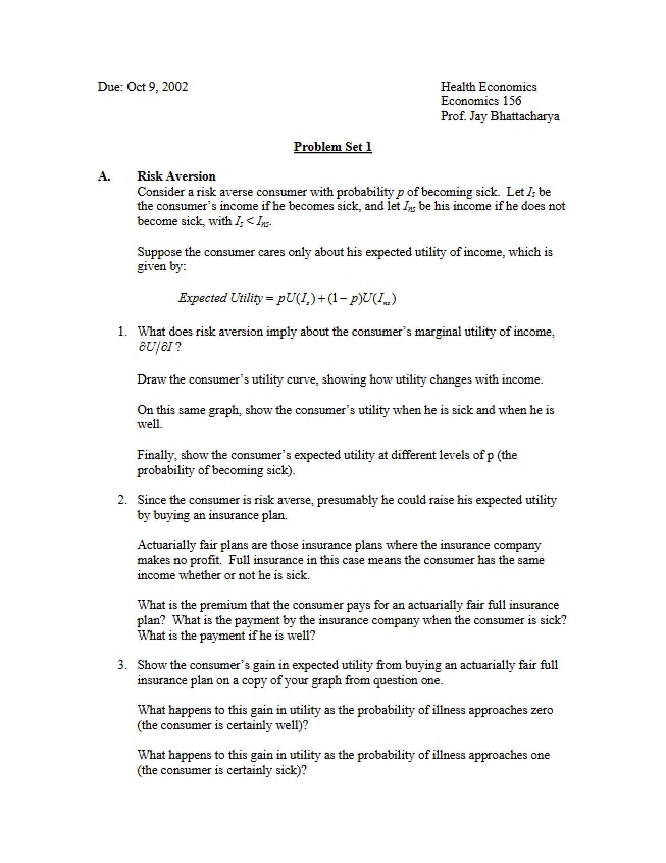 Marine Resource Economics and Conservation Problem Set I