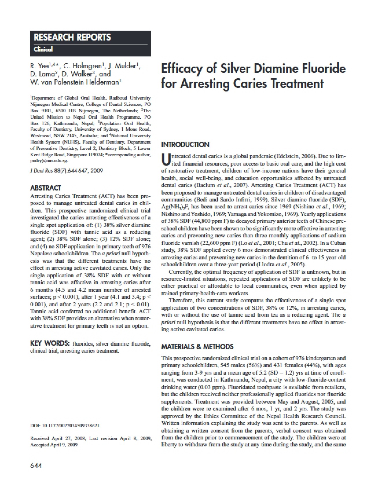 Silver Diamine Fluoride Efficacy in Caries Arrest