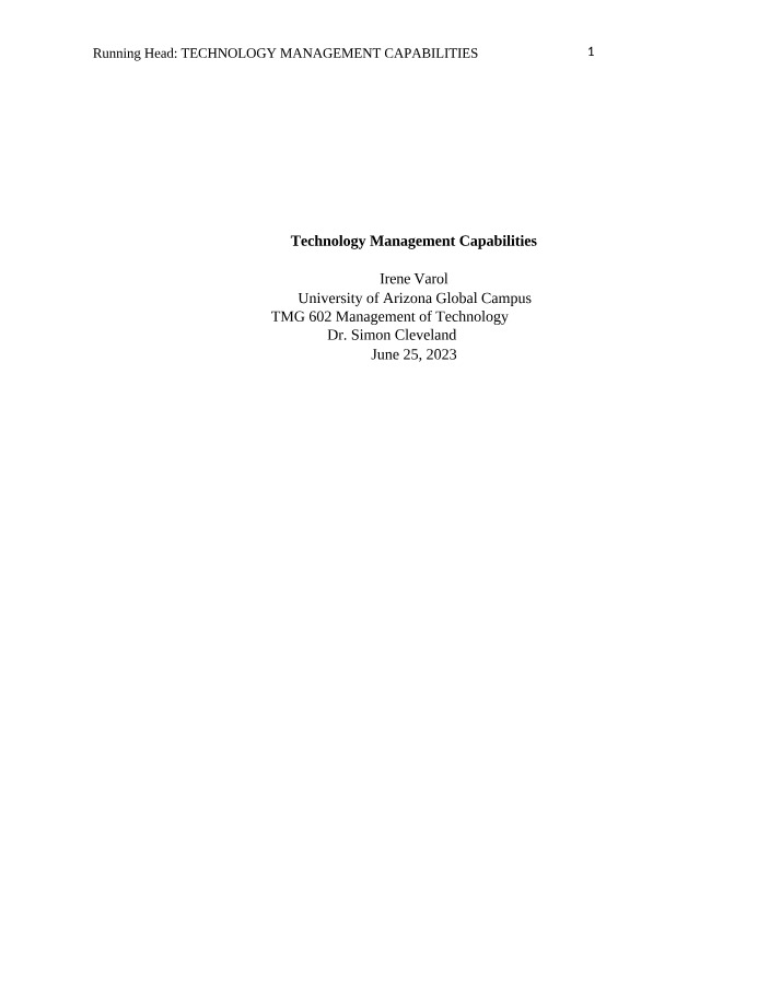 TMG 602 - Final Paper (Week 6)